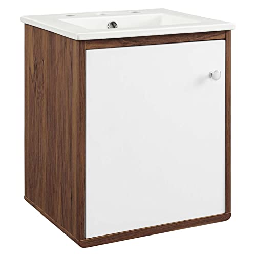 Modway Transmit 18" Wall-Mount Bathroom Vanity, Walnut White