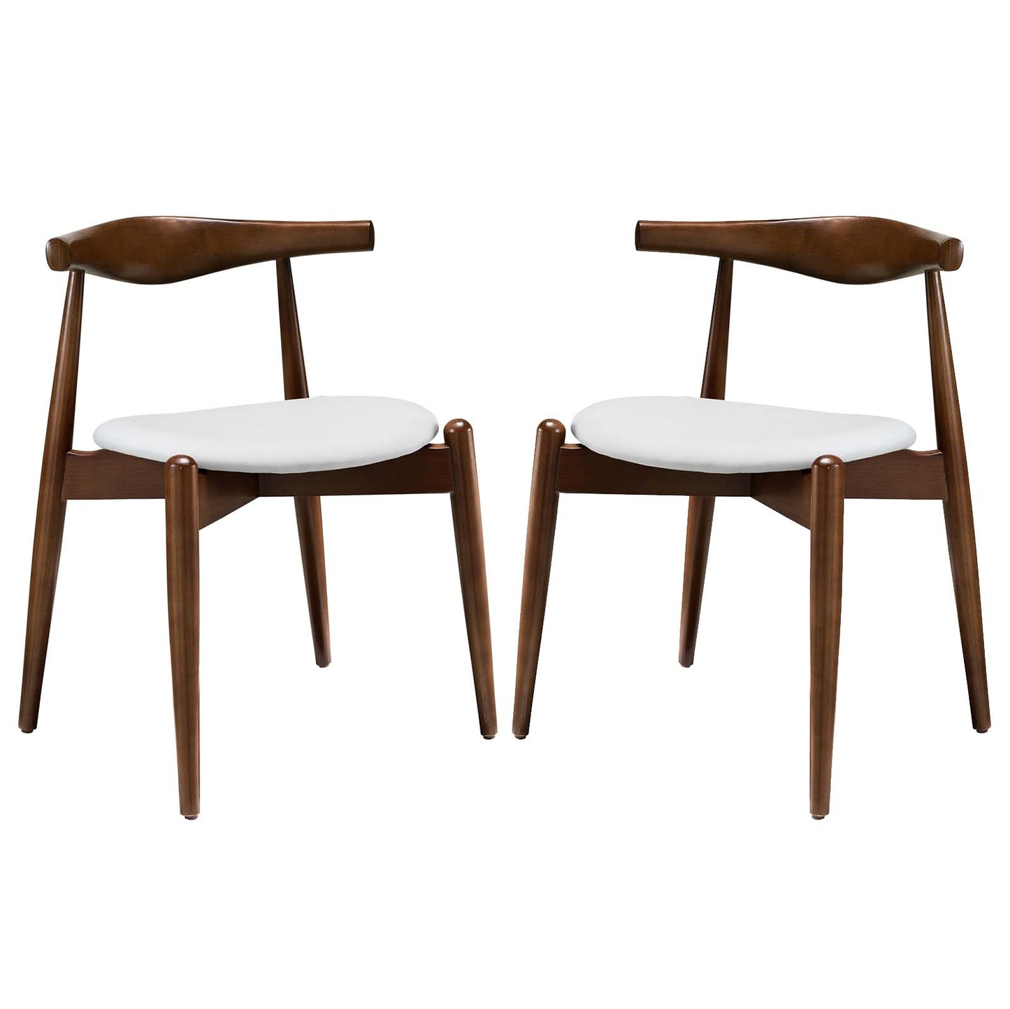 Modway Stalwart Mid-Century Modern Faux Leather Upholstered Two Dining Chairs in Dark Walnut White