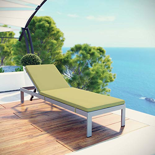 Modway Shore Aluminum Outdoor Patio Chaise Poolside Lounge Chair with Cushion, Peridot