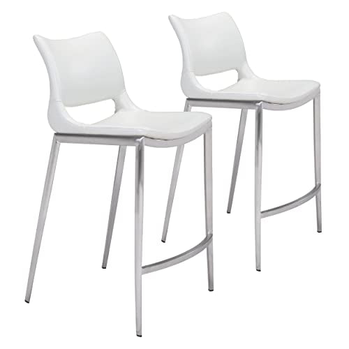 Ace Counter Chair (Set of 2) White & Silver