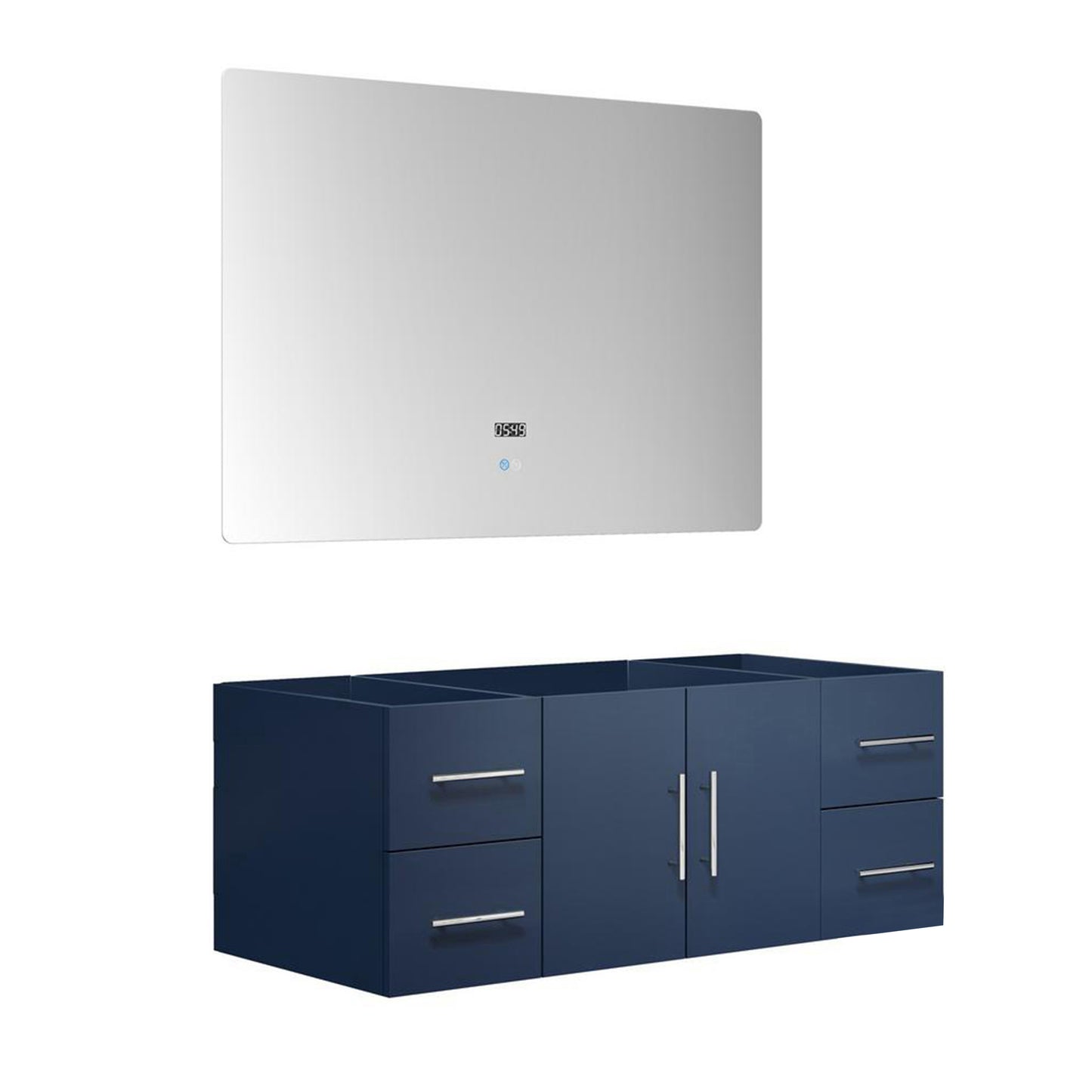 Geneva 48" Navy Blue Single Vanity, no Top and 48" LED Mirror