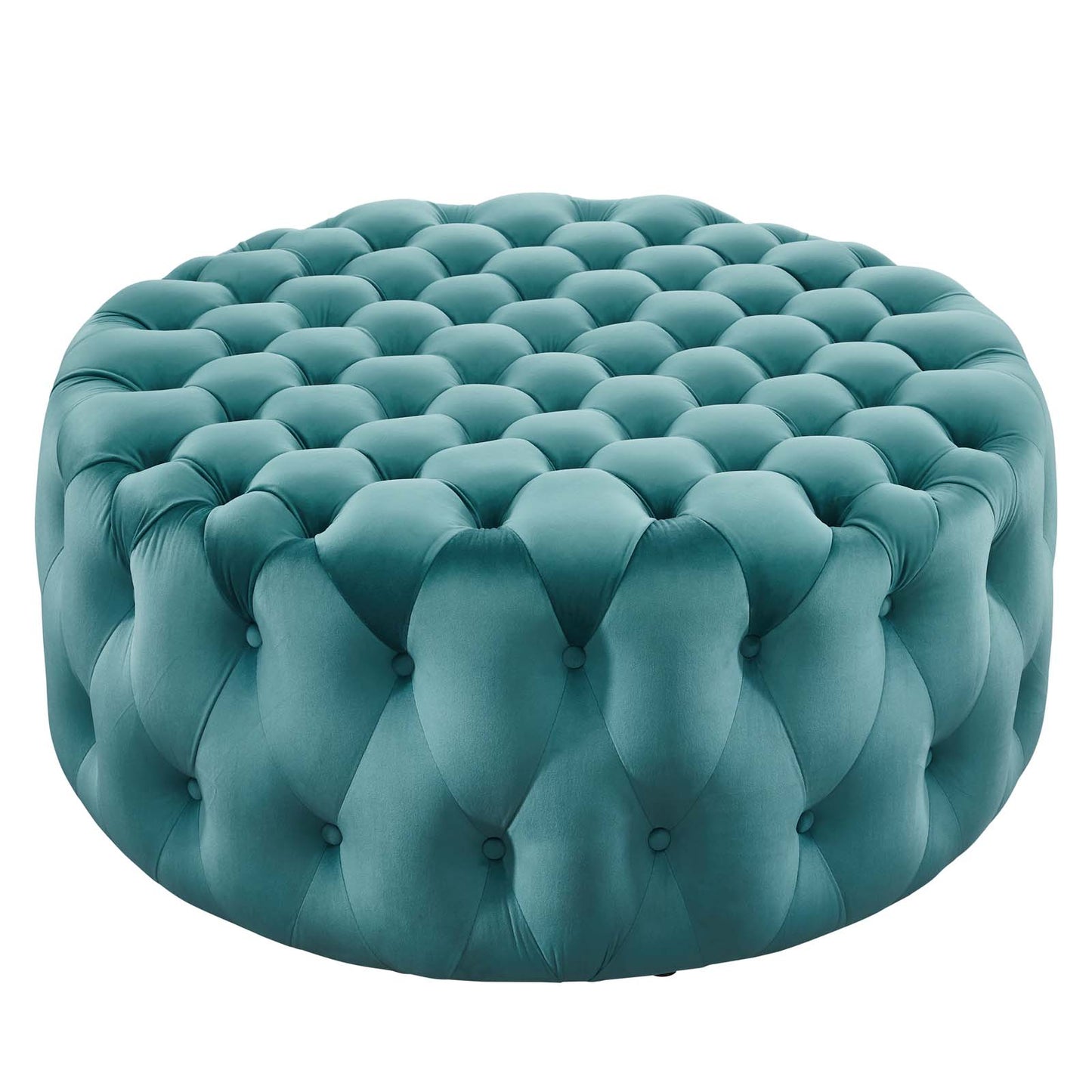 Modway Amour Velvet Large Round Ottoman with Sea Blue Finish EEI-5469-SEA