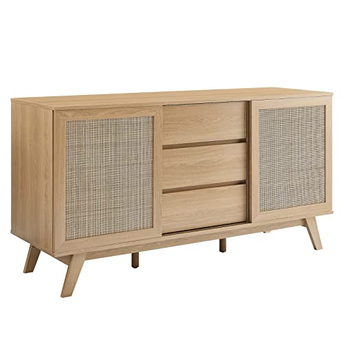 Modway Soma 59" Rattan High TV Stand Sideboard, Oak