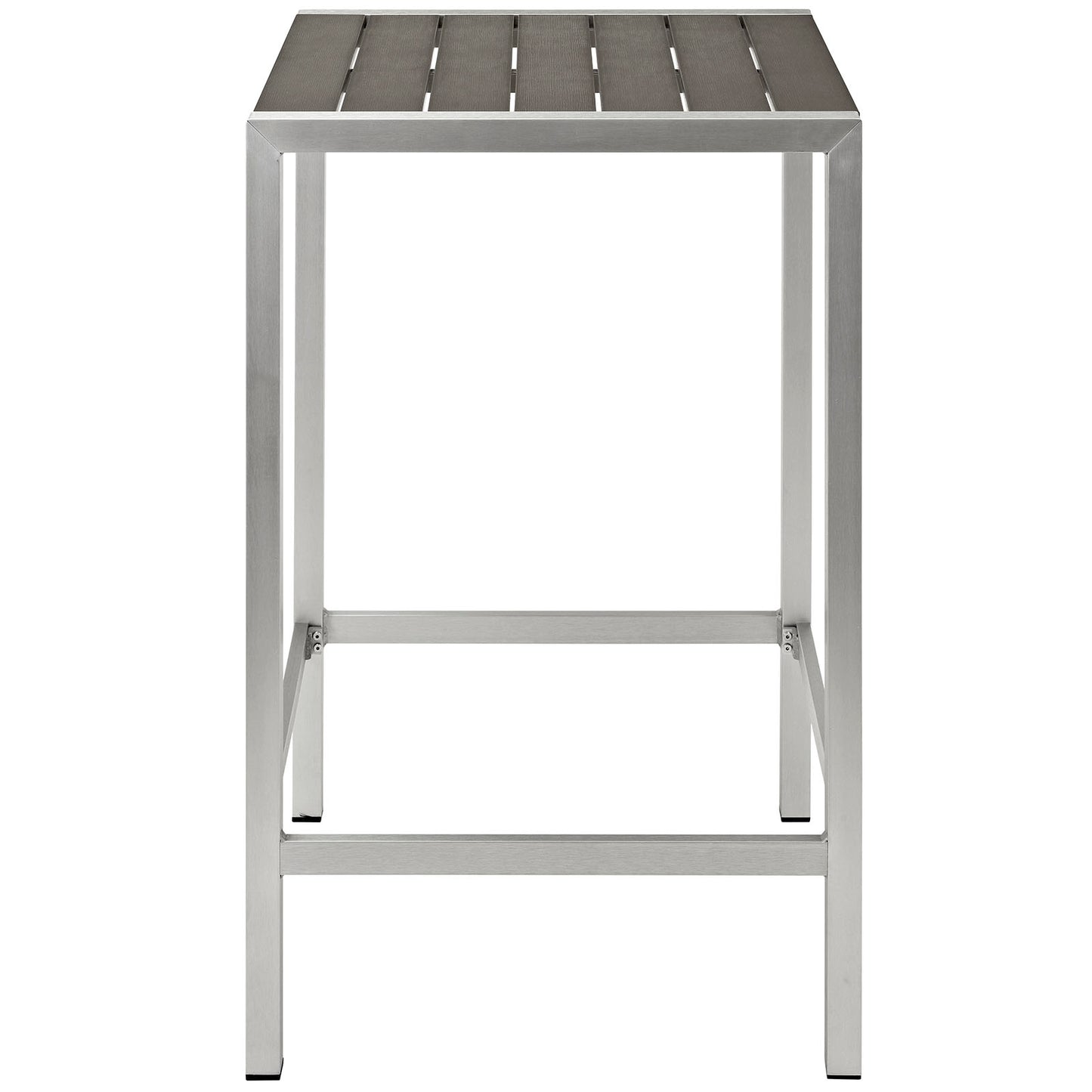 Modway Shore Aluminum Outdoor Patio Square Bar Table in Silver Gray