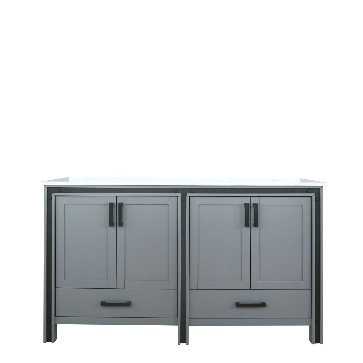 Ziva 60" Dark Grey Double Vanity, Cultured Marble Top, White Square Sink and no Mirror