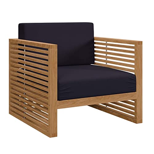 Modway Natural Carlsbad Teak Wood Outdoor Patio Armchair EEI-5606-NAT-NAV