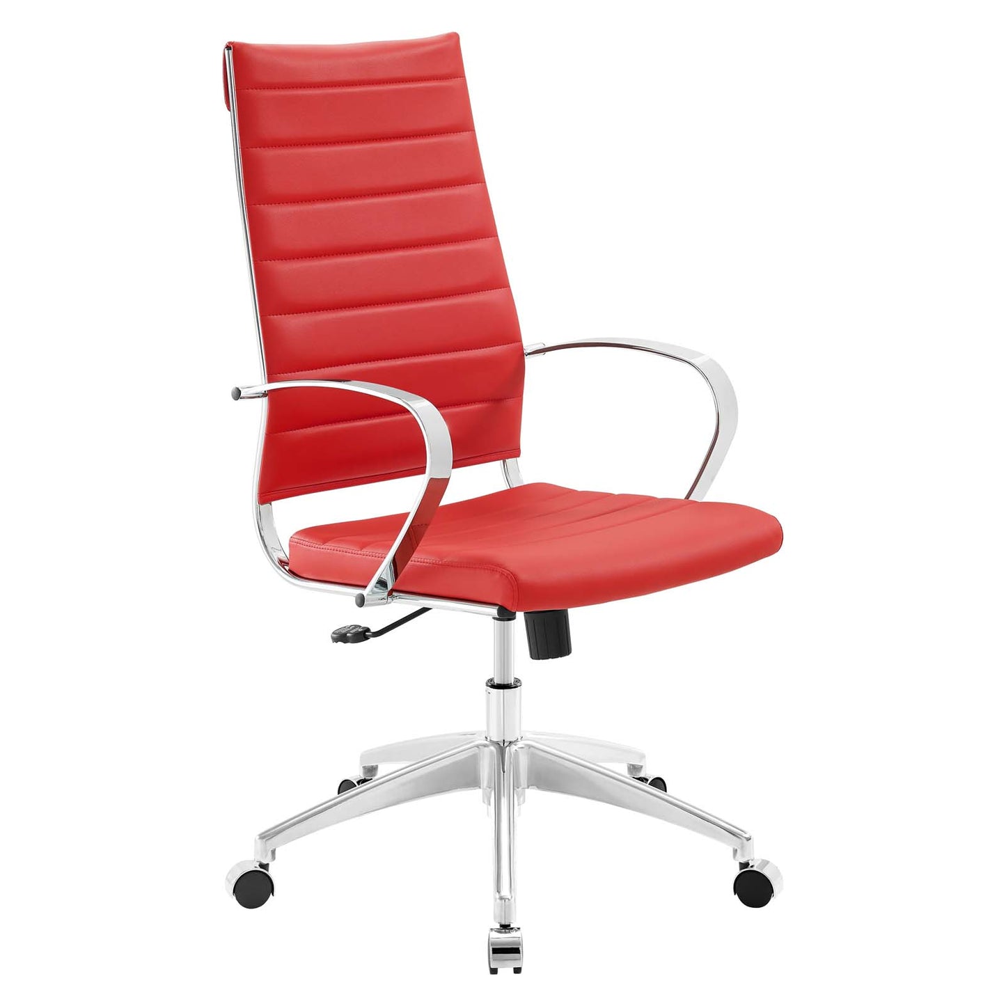 Modway Jive High Back Ribbed Faux Leather Office Swivel Chair in Red