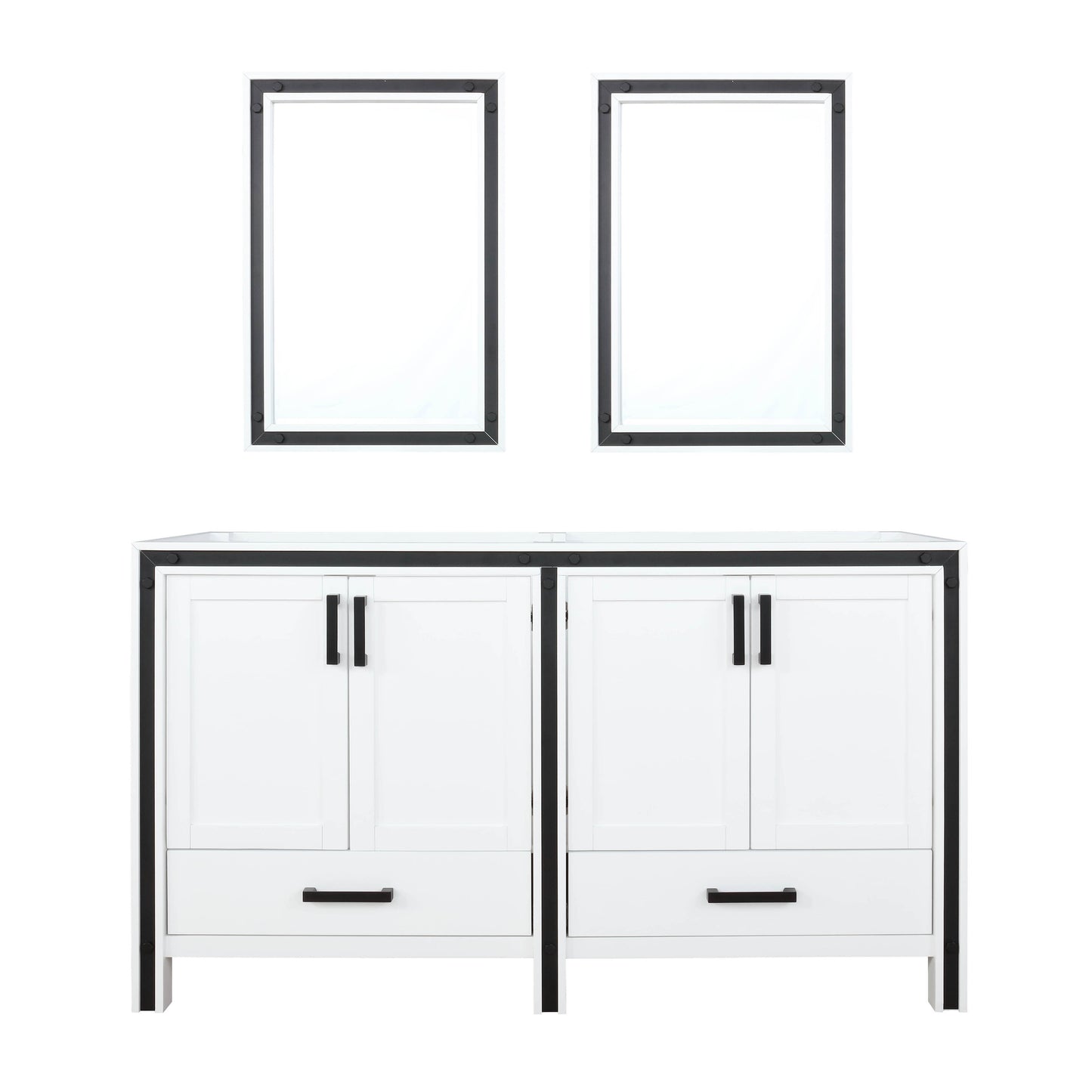 Ziva 60" White Double Vanity, no Top and 22" Mirrors