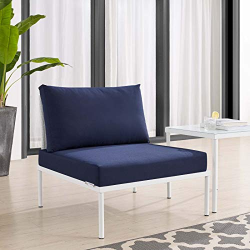 Modway EEI-4959-WHI-NAV Harmony Sunbrella White Navy Outdoor Patio Aluminum Armless Chair