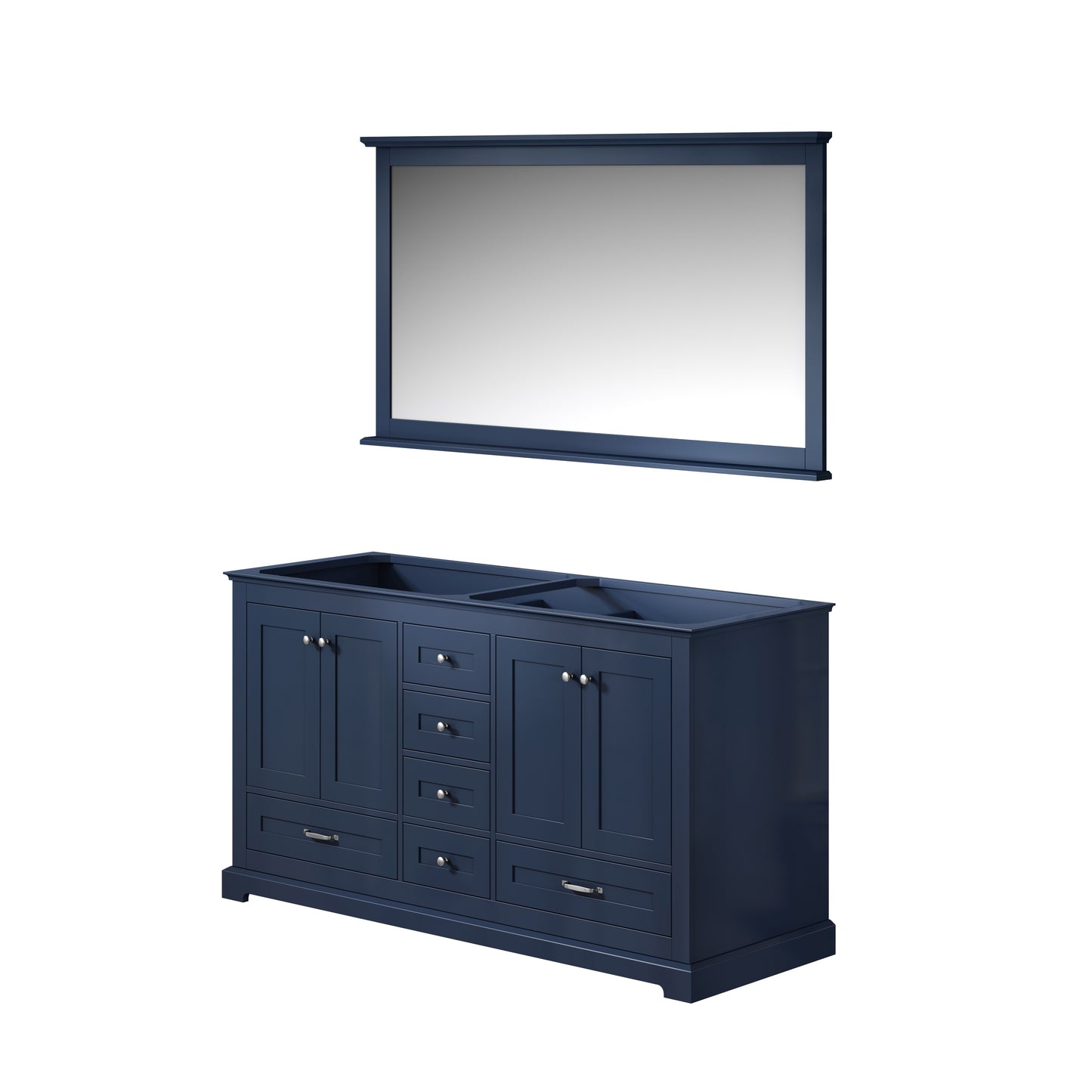 Dukes 60" Navy Blue Double Vanity, no Top and 58" Mirror