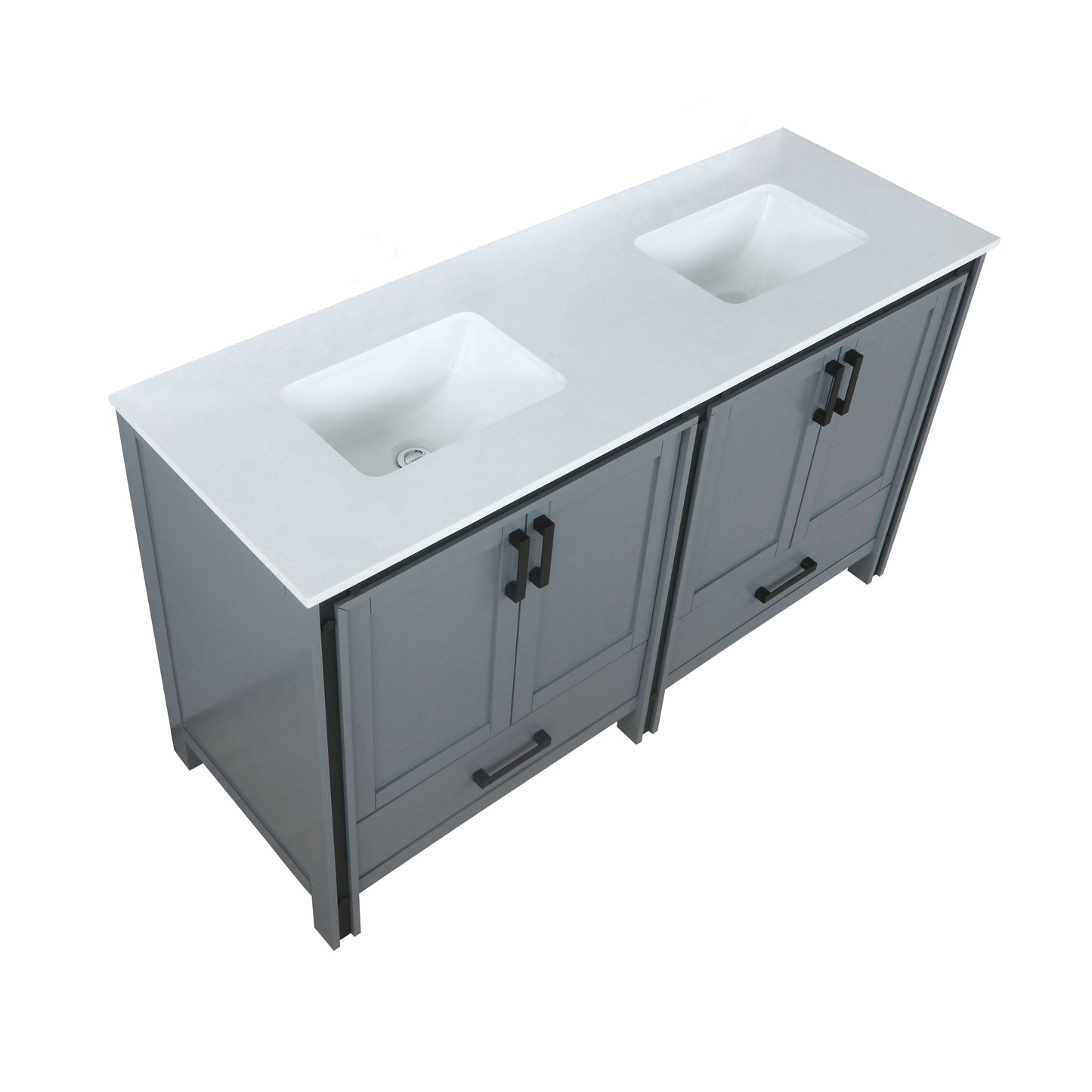 Ziva 60" Dark Grey Double Vanity, Cultured Marble Top, White Square Sink and no Mirror