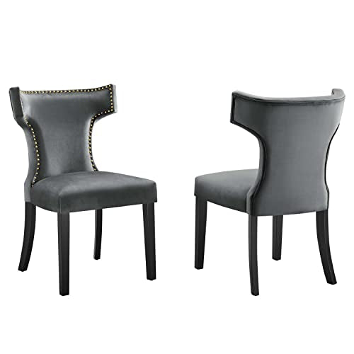 Modway Curve Performance Velvet Set of 2 Dining Chair, Gray