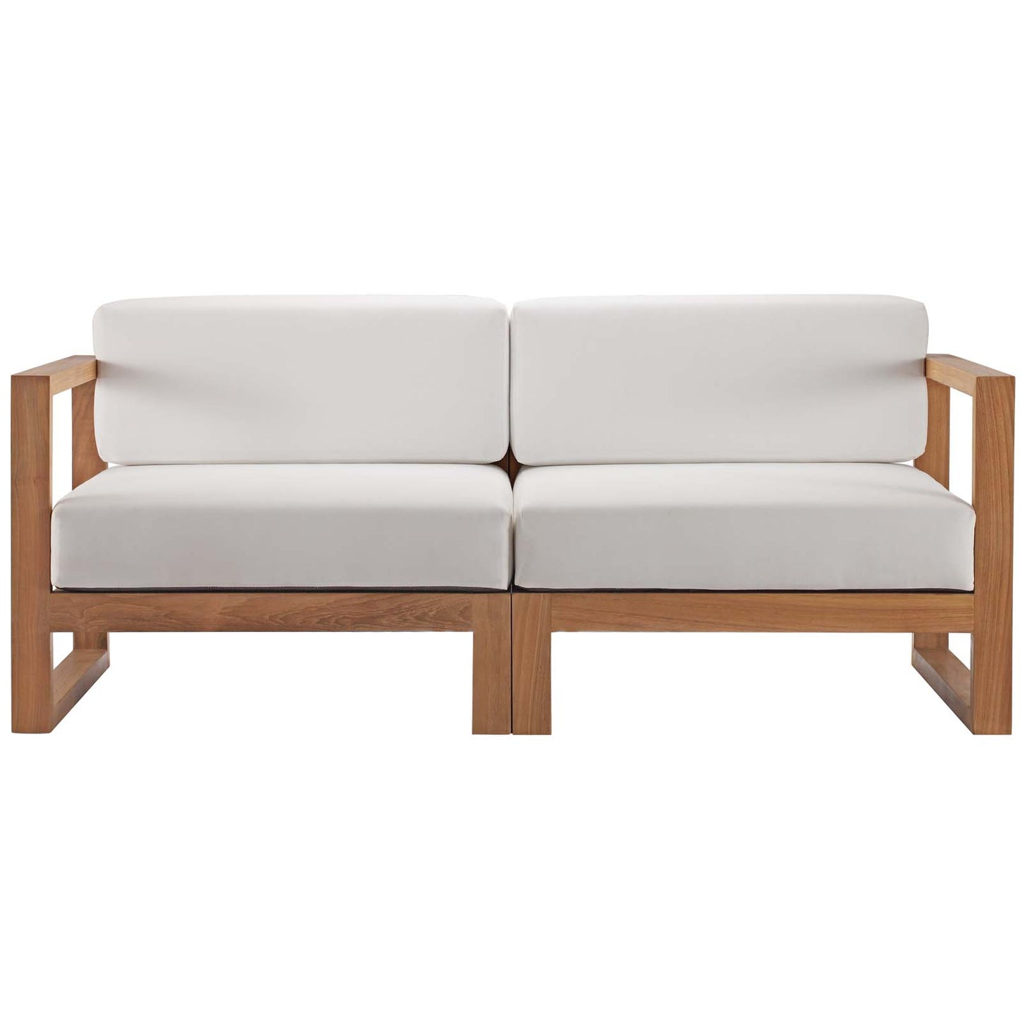 Modway EEI-4256-NAT-WHI-SET Upland Patio Teak Wood 2-Piece Sectional Sofa Loveseat, Natural White