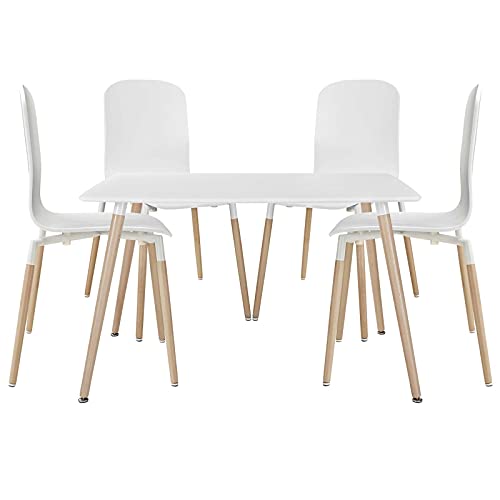 Modway Stack Contemporary Modern Wood Five Kitchen and Dining Room Chairs in White