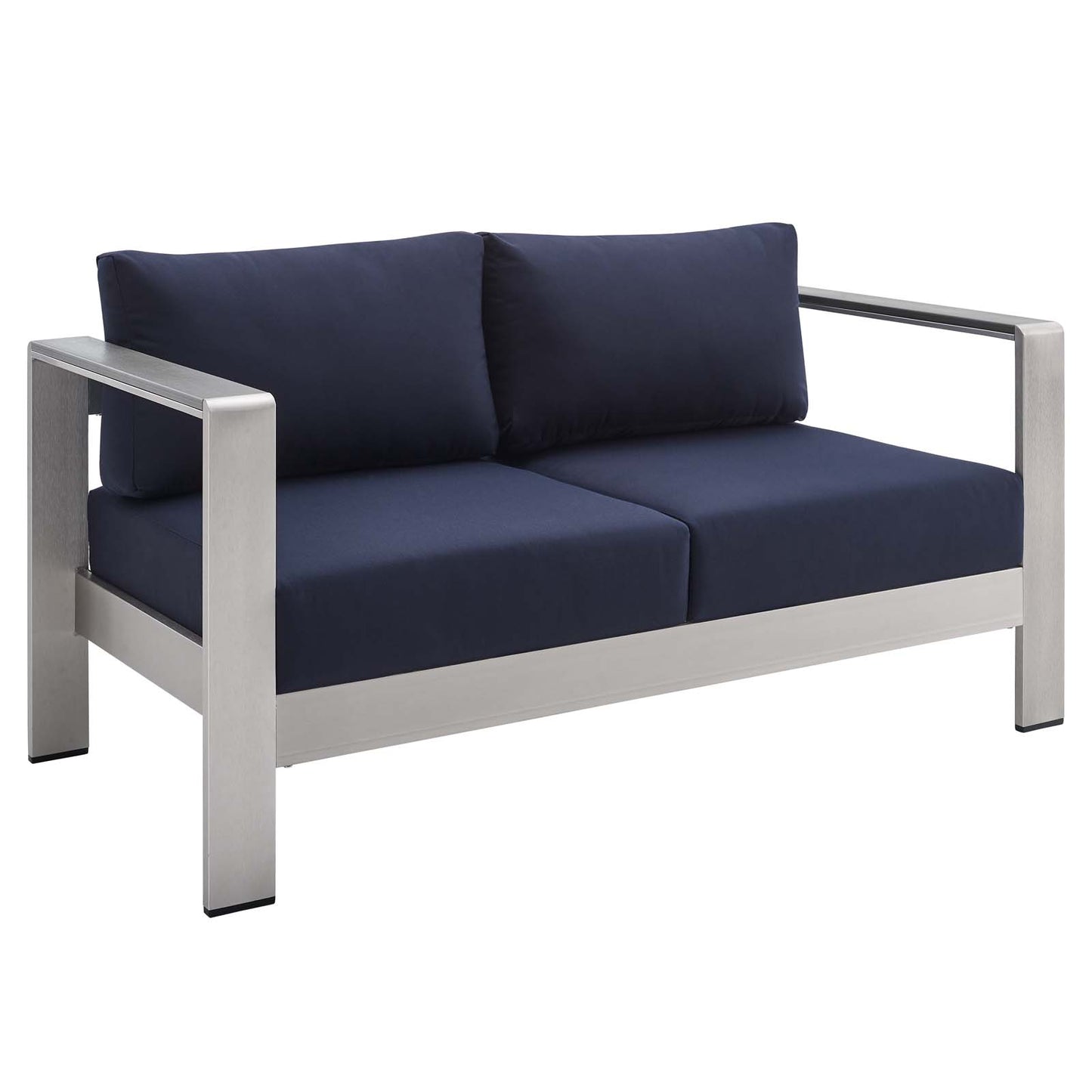 Modway EEI-4226-SLV-NAV Shore EEI-4226-SLV-NAVShore Sunbrella Patio Loveseat in Silver Navy