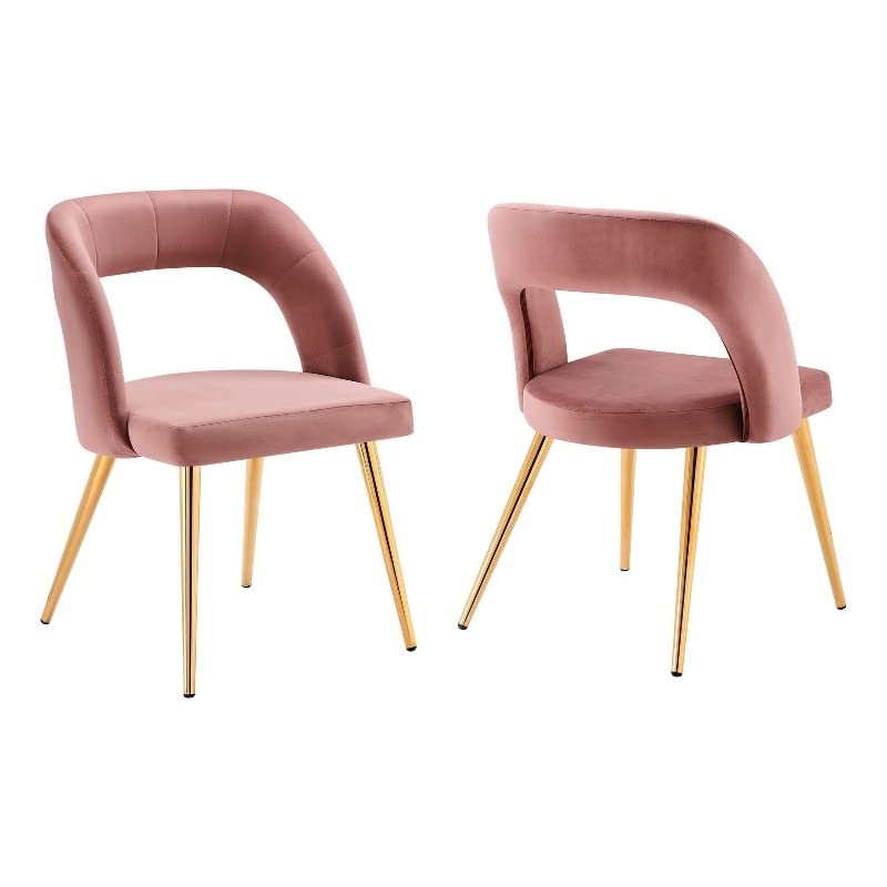 Modway Performance Velvet Set of 2 in Gold Dusty Rose Dining Chair