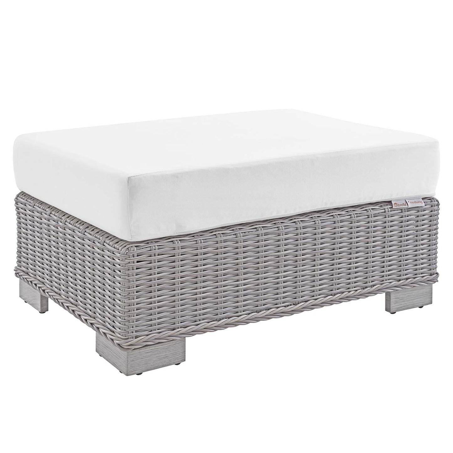 Modway EEI-3971-LGR-WHI Conway Patio Wicker Rattan Ottoman, Light Gray White 22 x 32 x 15