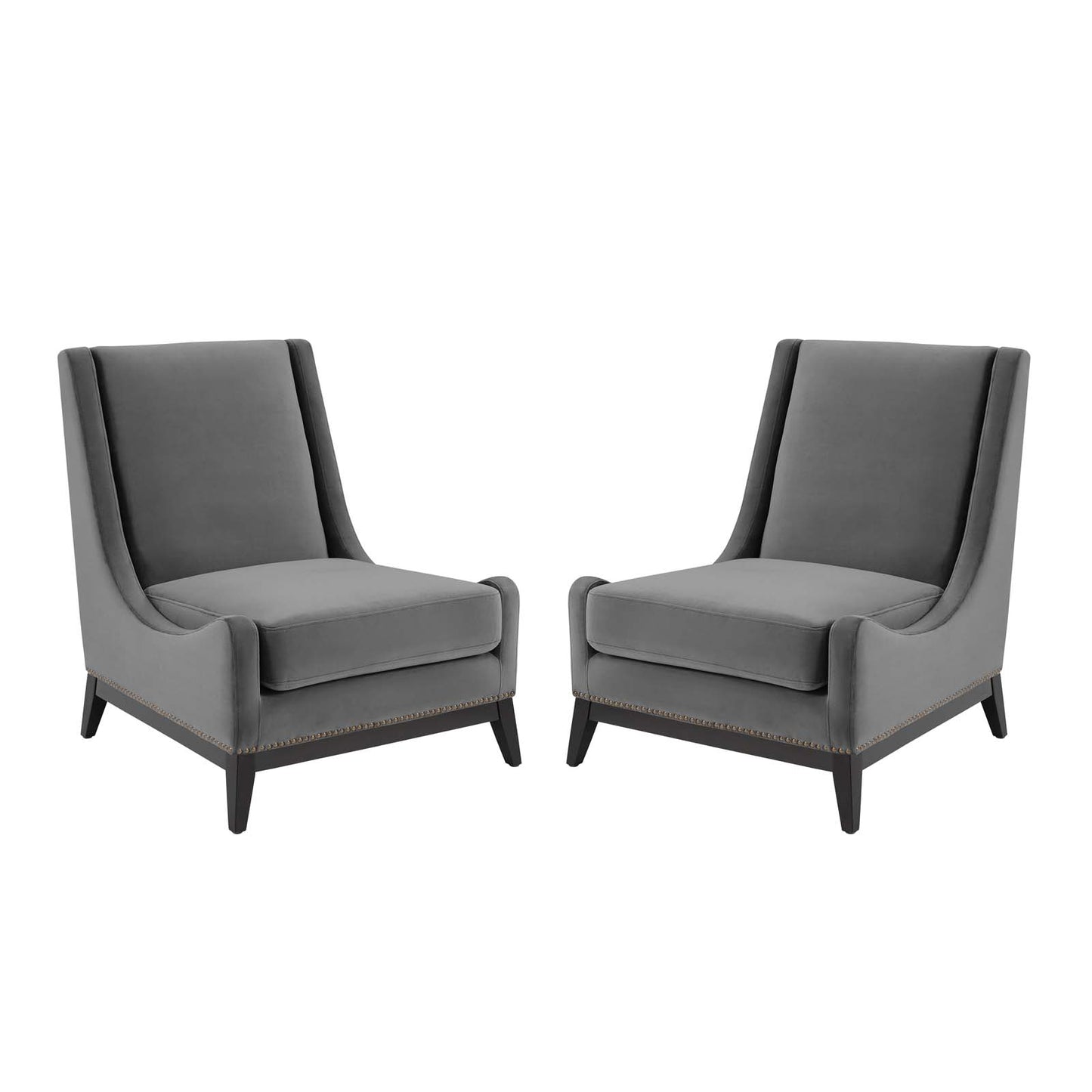 Modway Confident Lounge Chair Upholstered Performance Velvet Set of 2, Gray