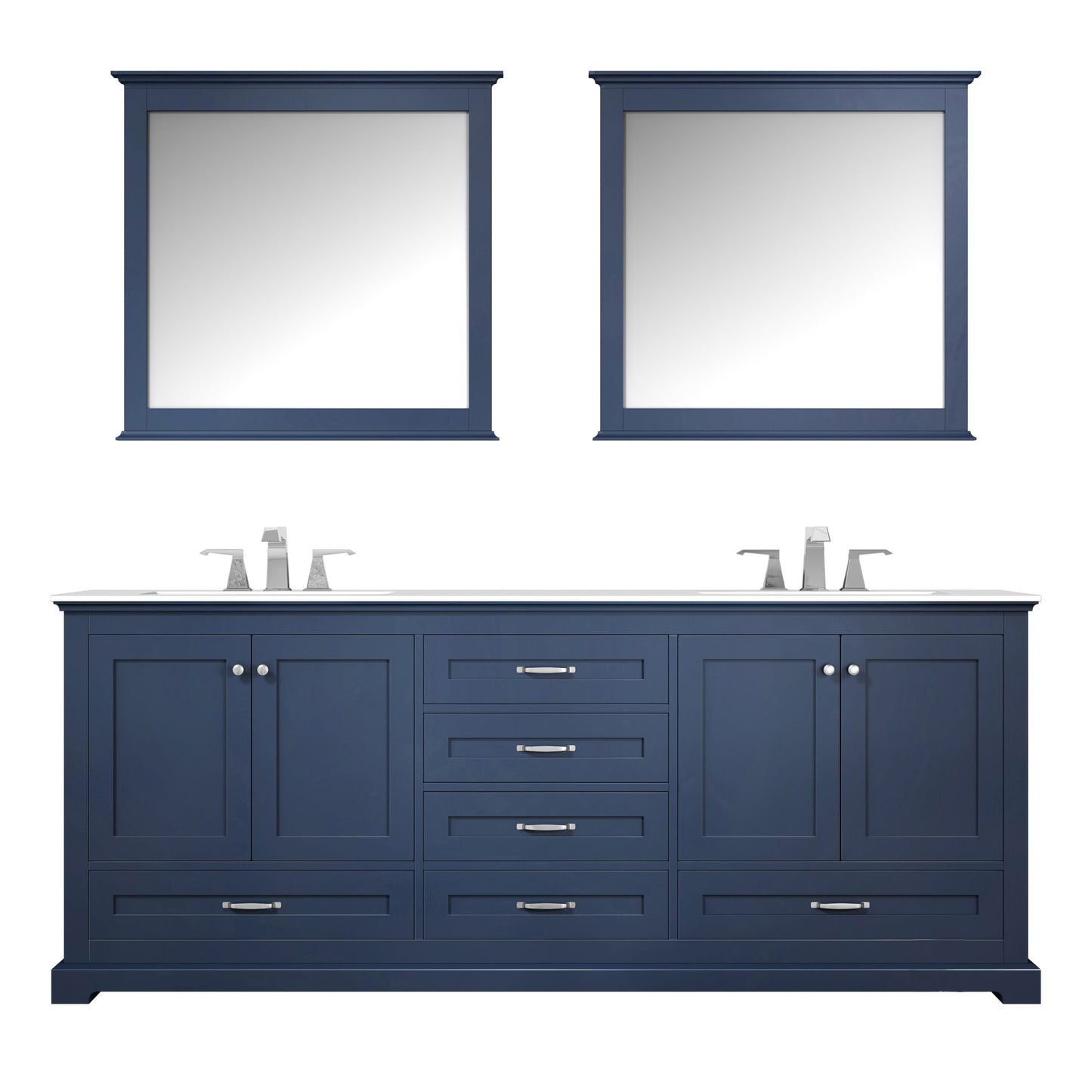 Dukes 80" Navy Blue Double Vanity, White Quartz Top, White Square Sinks and 30" Mirrors