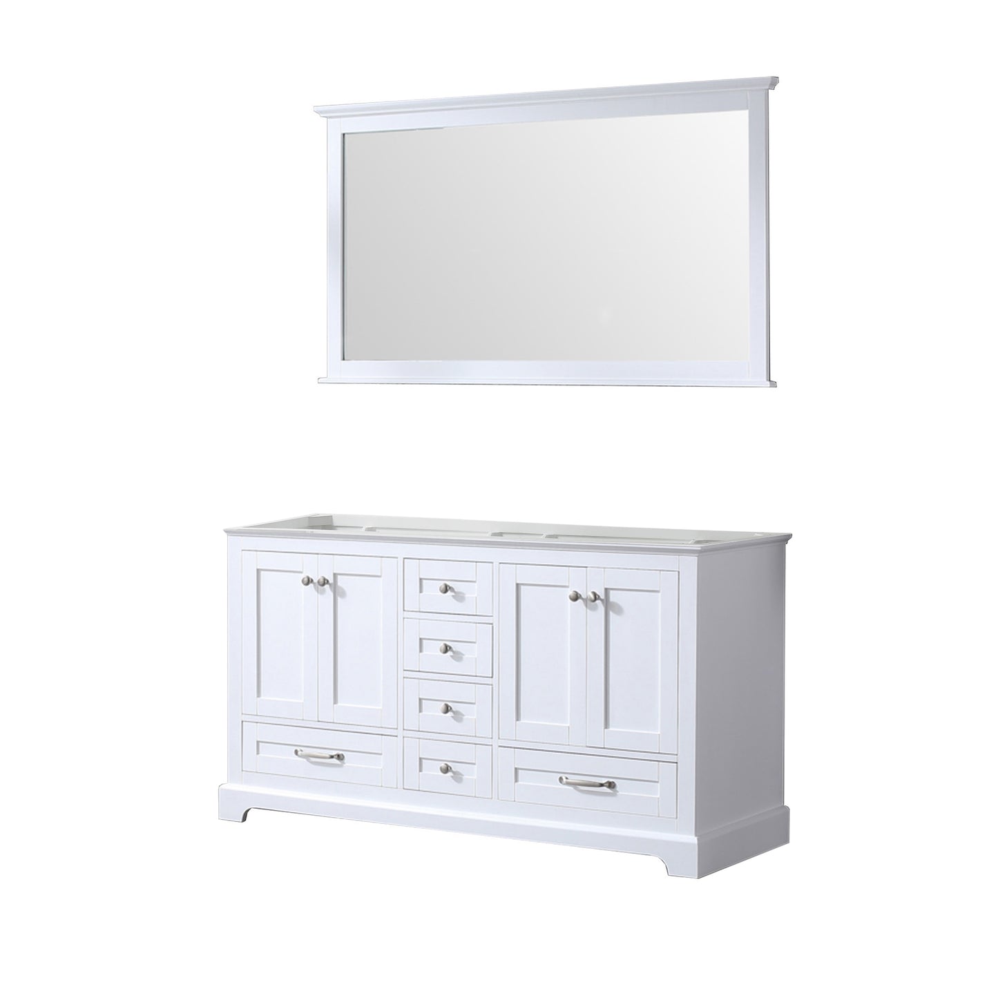 Dukes 60" White Double Vanity, no Top and 58" Mirror