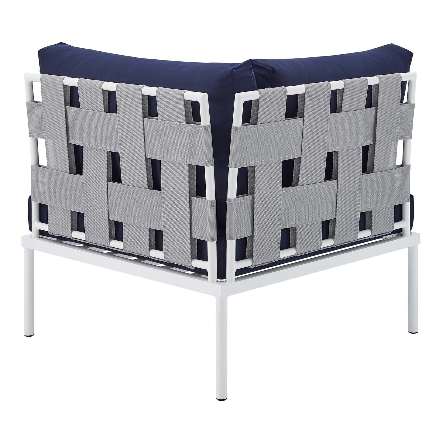 Modway EEI-4540-GRY-NAV Harmony Sunbrella Gray Navy Outdoor Patio Aluminum Corner Chair