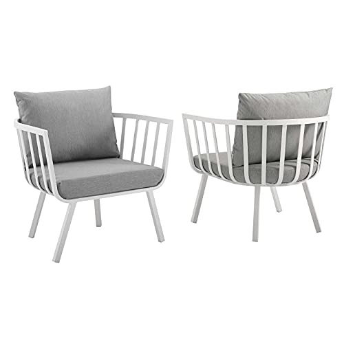 Modway Riverside Aluminum Patio Armchair in White and Gray (Set of 2)