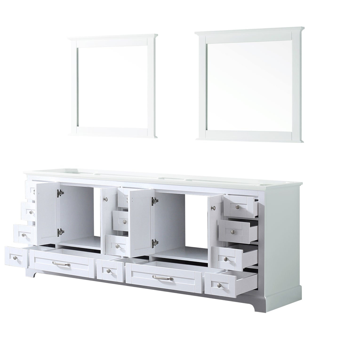 Dukes 84" White Double Vanity, no Top and 34" Mirrors