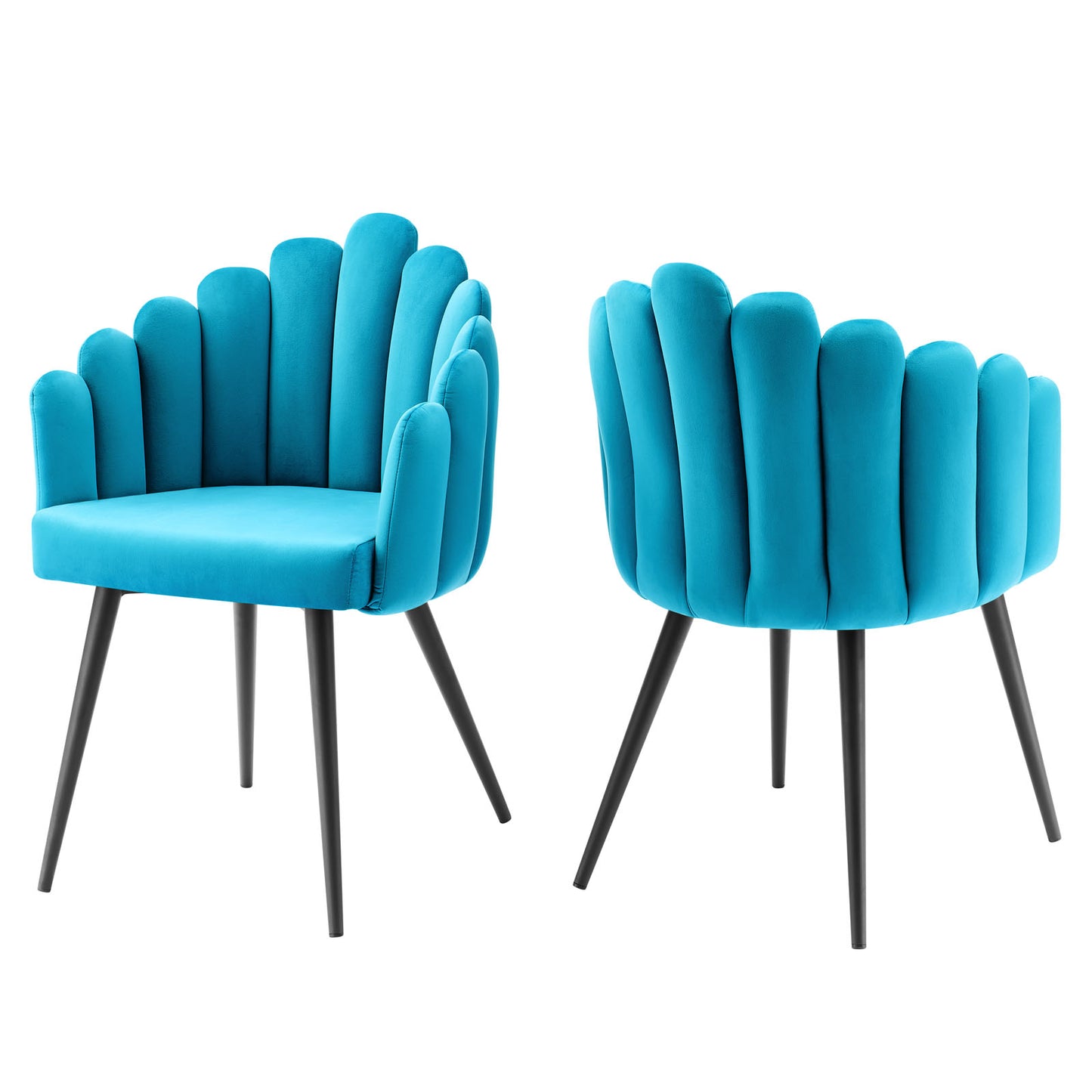 Modway Performance Velvet Channel Tufted Set of 2 in Black Blue Dining Chair