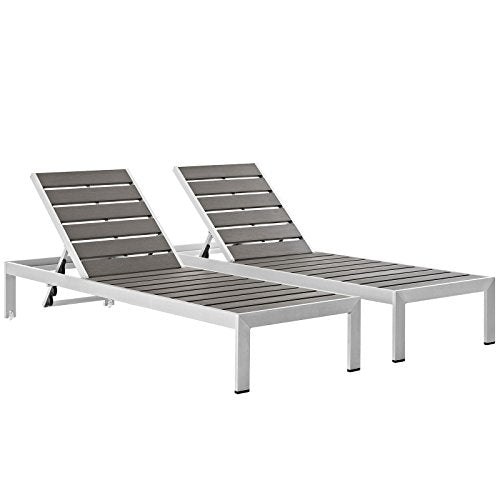 Modway Shore Aluminum Outdoor Patio Chaise Lounge Chair and Side Table Set