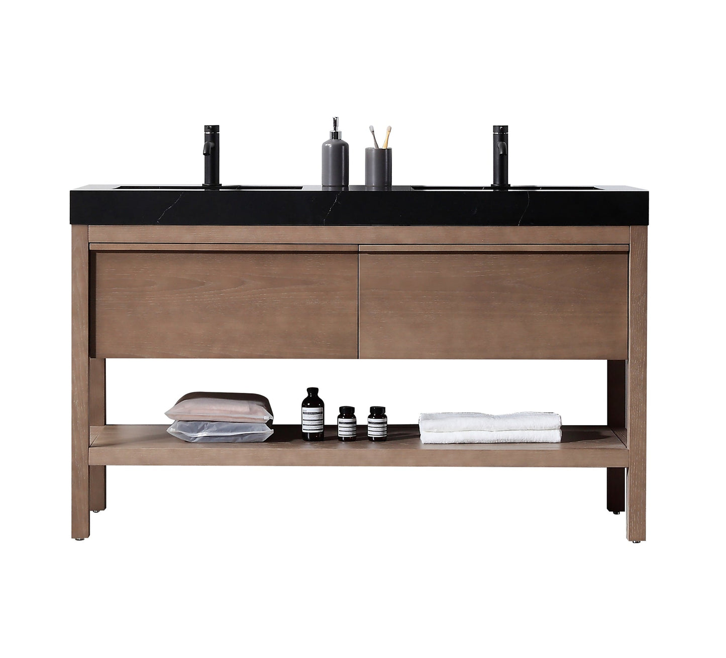 BIBURY 60” CHESTNUT OAK FREESTANDING MODERN BATHROOM VANITY