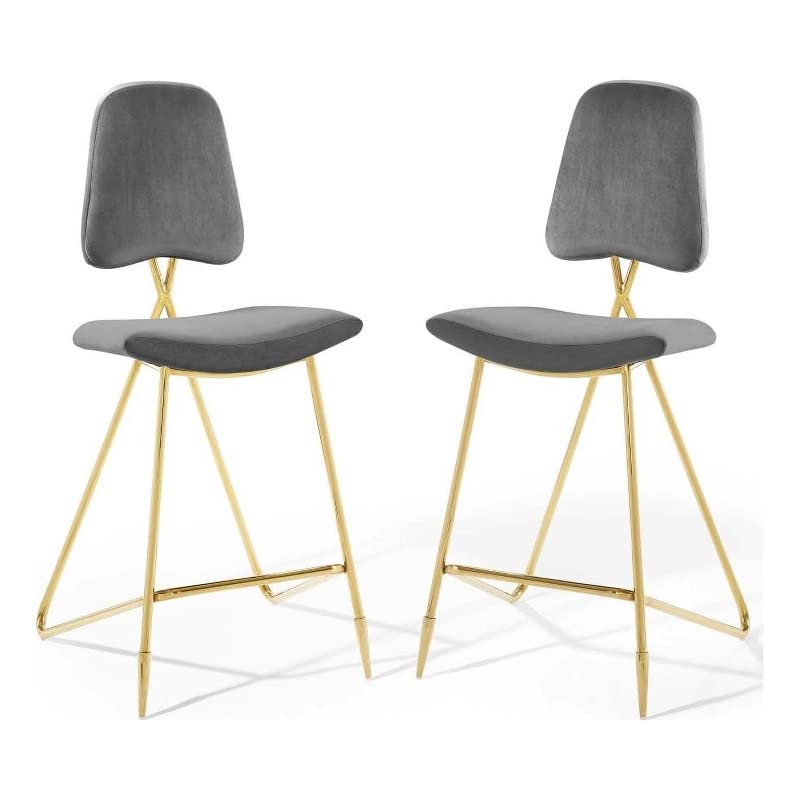 Modway Ponder Bar Stool Performance Velvet Set of 2 in Gray