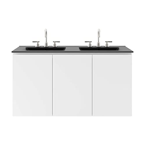 Modway White Bryn Wall-Mount Double Sink Bathroom Vanity EEI-5781-WHI-BLK