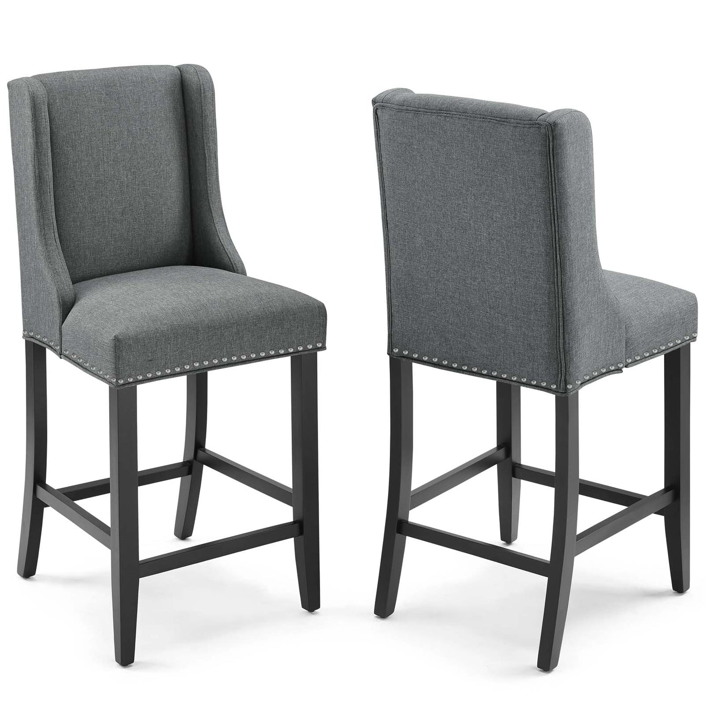 Modway Baron Counter Stool Upholstered Fabric Set of 2, Gray