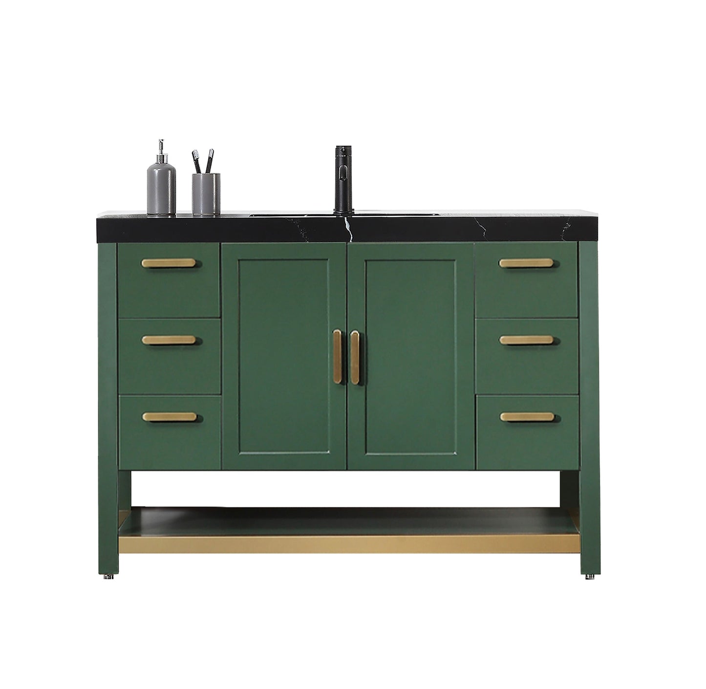 WINCHESTER 48” FOREST GREEN FREESTANDING MODERN BATHROOM VANITY (BLACK COUNTERTOP)