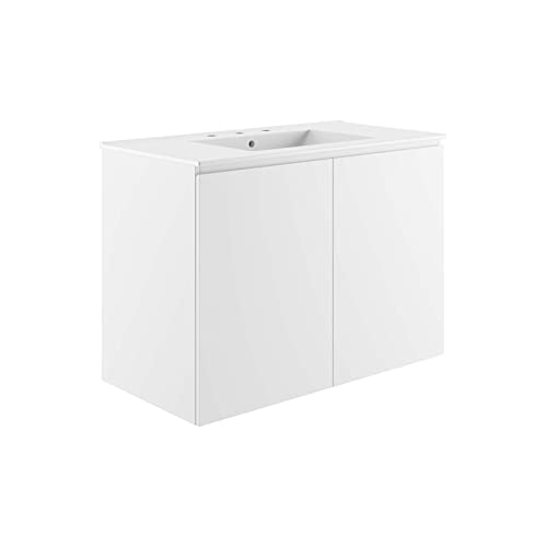 Modway White Bryn Wall-Mount Bathroom Vanity EEI-5779-WHI-WHI