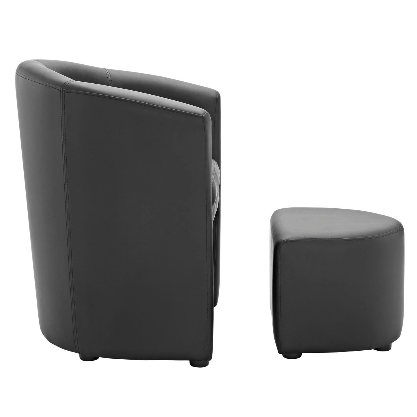 Modway Divulge Faux Leather Armchair and Ottoman Set in Black