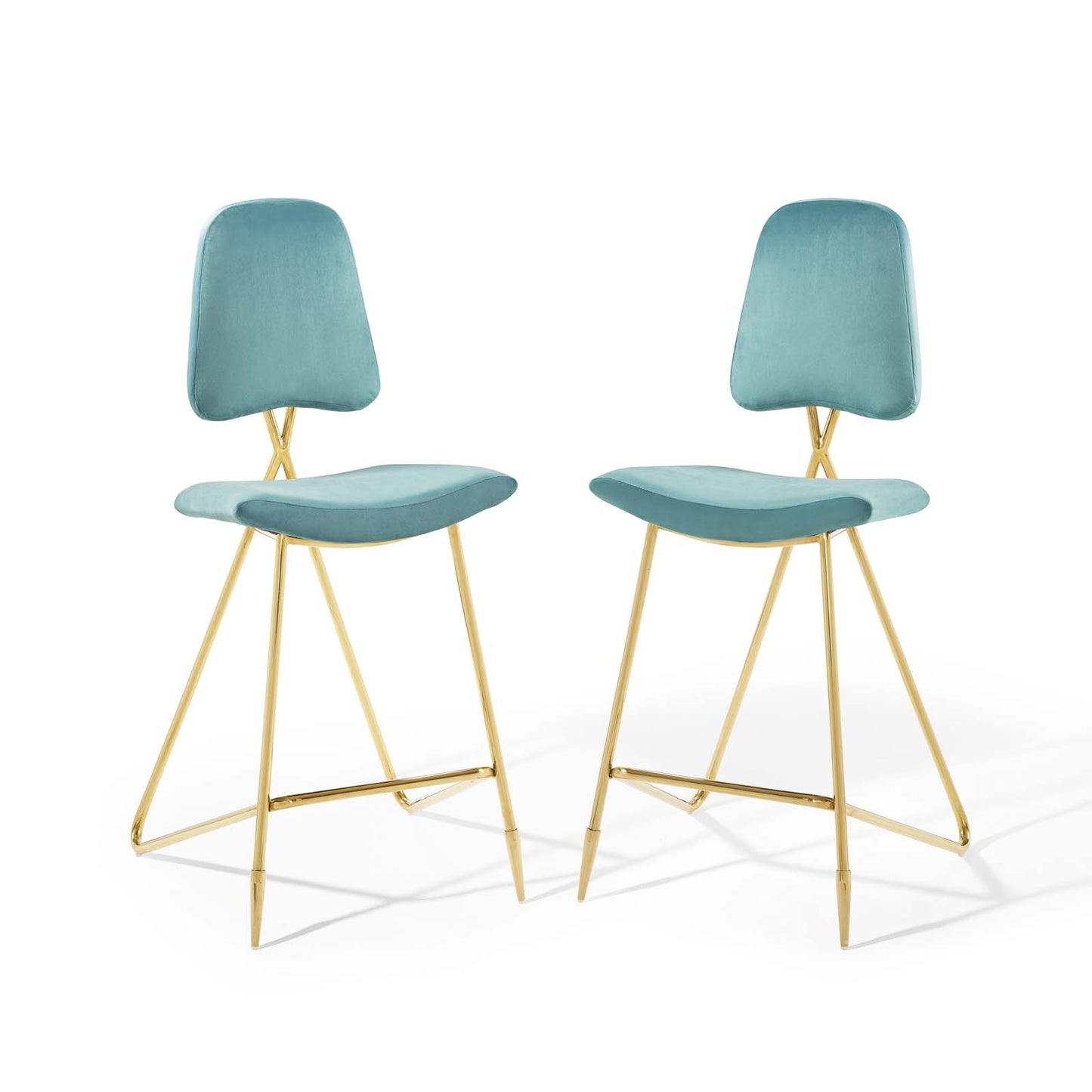 Modway Ponder Bar Stool Performance Velvet Set of 2 in Sea Blue