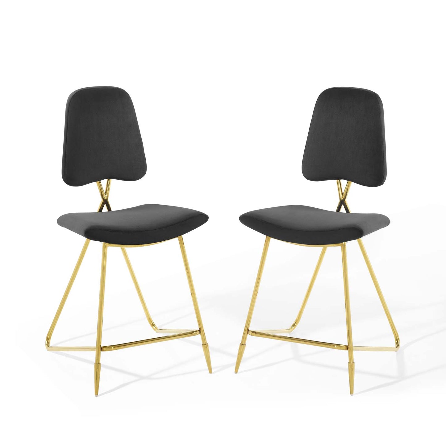 Modway Ponder Counter Stool Performance Velvet Set of 2 in Black
