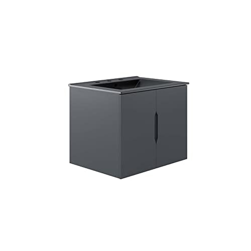 Modway Vitality 24" Wall-Mount Bathroom Vanity in Gray Black