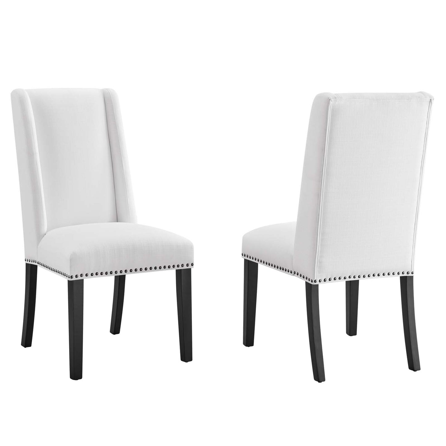 Modway Baron Modern Tall Back Wood Upholstered Fabric Two Dining Chairs in White