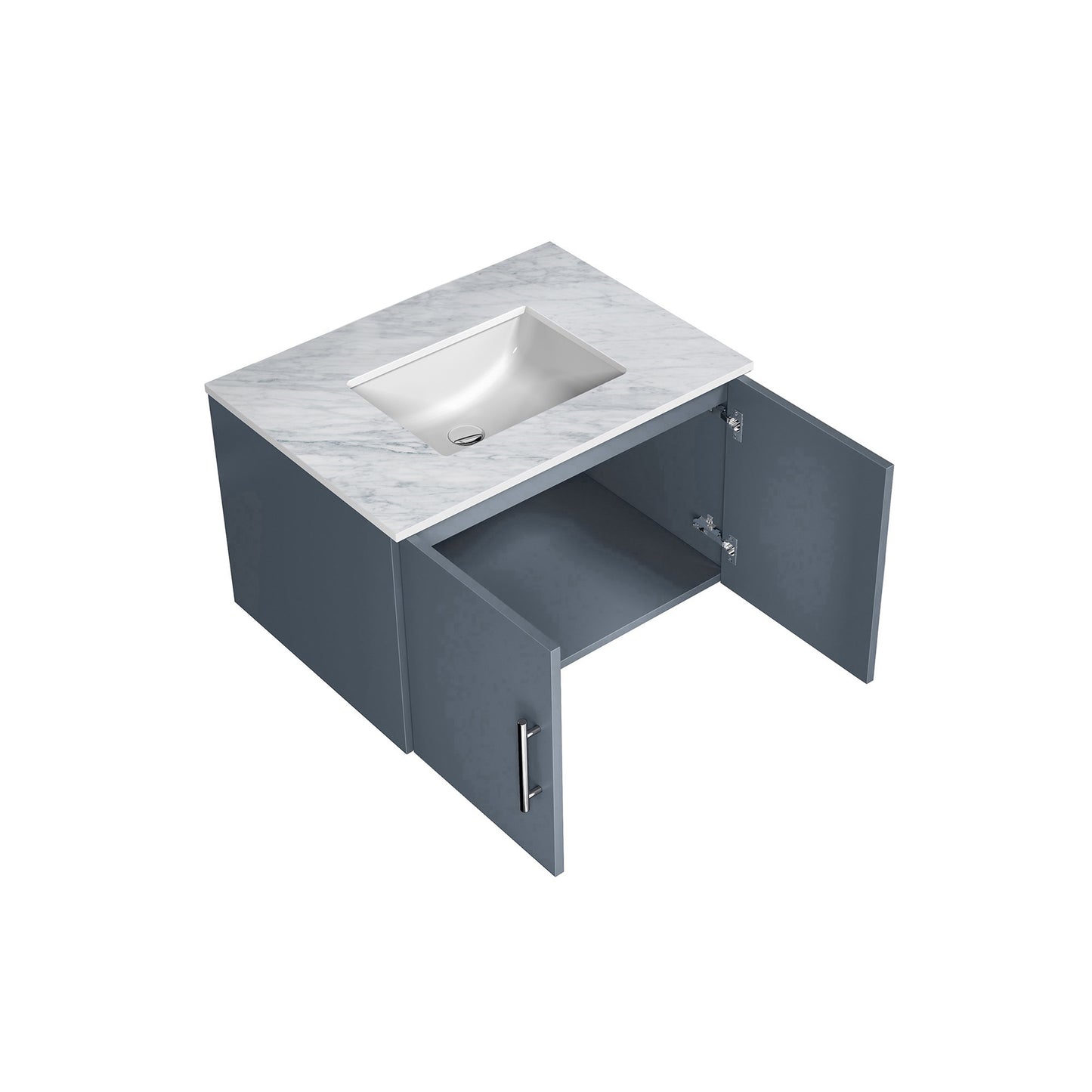 Geneva 30" Dark Grey Single Vanity, White Carrara Marble Top, White Square Sink and no Mirror