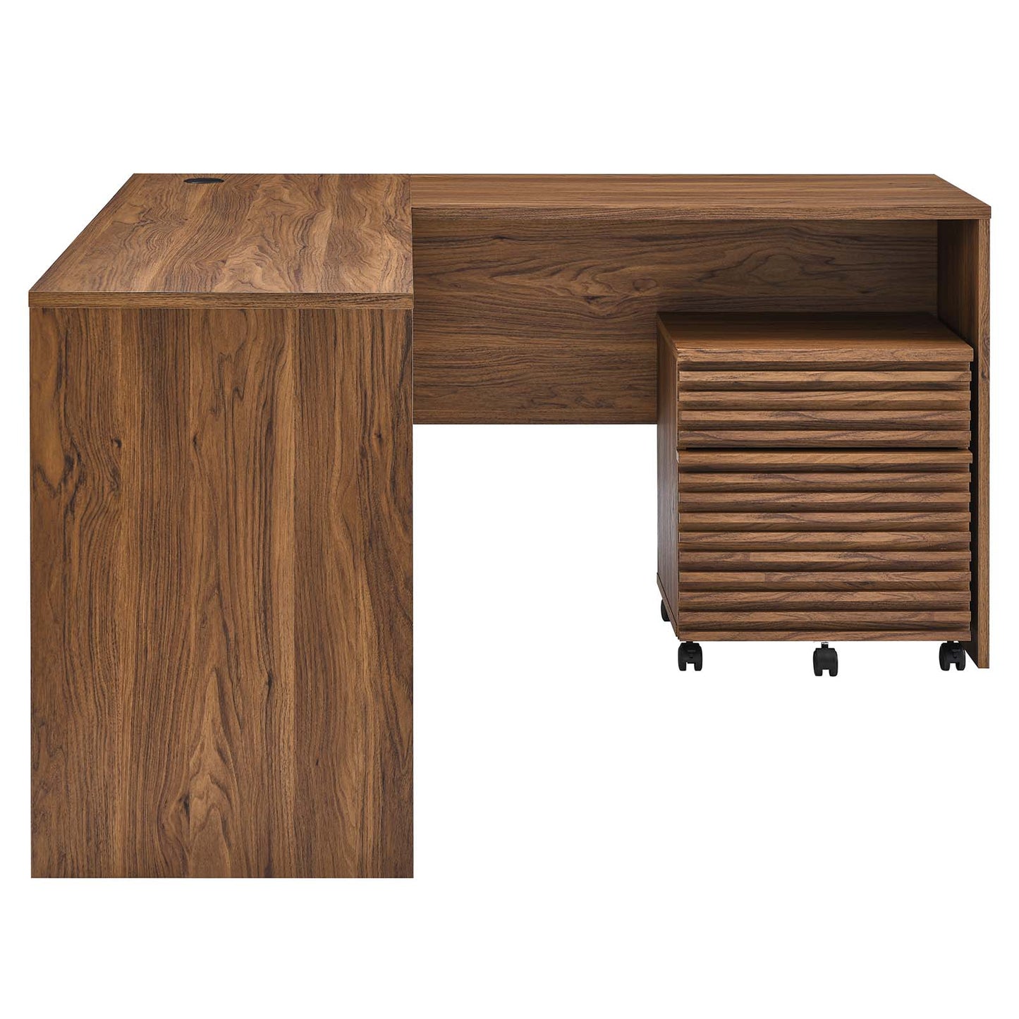 Modway Render Mid-Century Modern Office Desk and File Cabinet in Walnut
