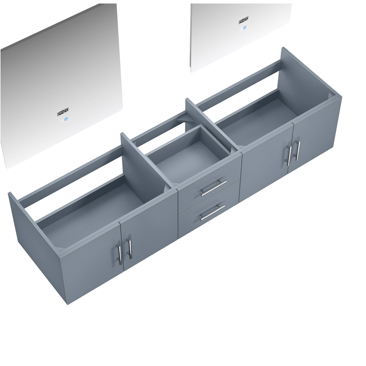 Geneva 80" Dark Grey Double Vanity, no Top and 30" LED Mirrors