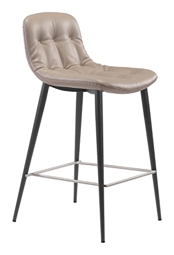 Zuo Modern Tangiers Counter Chair Set Steel, Foam, Faux Leather Taupe, Dark Gray Indoor Weight Capacity 280 lbs Dimensions: 17.3" W x 20.7" D x 36.2" H Pack of 2