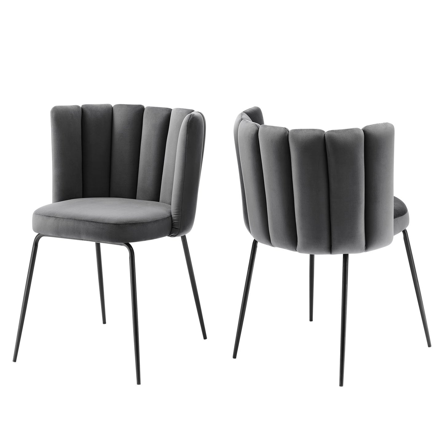 Modway Virtue Performance Velvet Dining Chairs in Black Gray-Set of 2