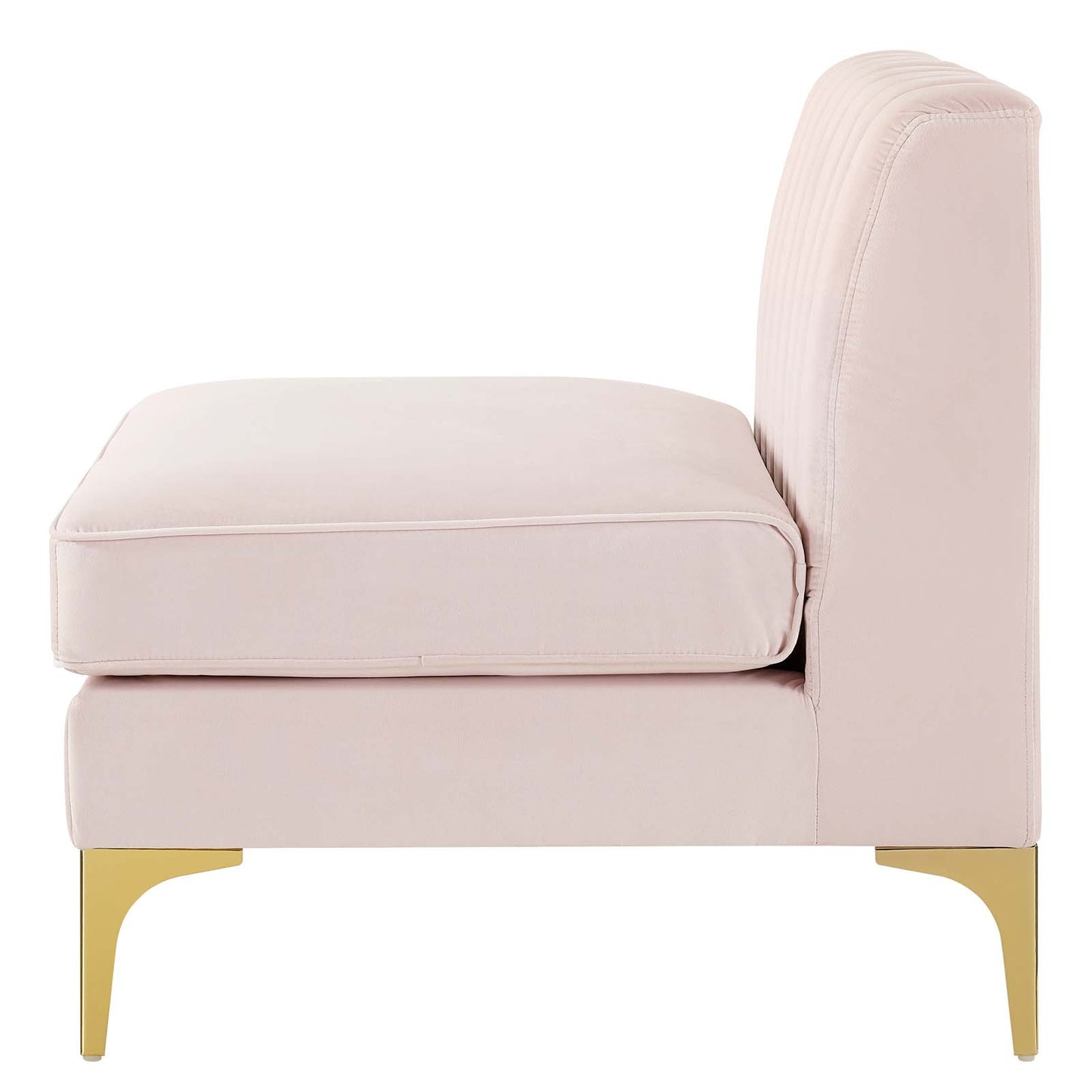 Modway Triumph Channel Performance Velvet Tufted Armless Sectional Chair in Pink