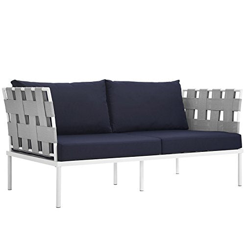 Modway EEI-2603-WHI-NAV MO-EEI-2603-WHI-NAV Harmony Outdoor Patio Aluminum, Loveseat, White Navy