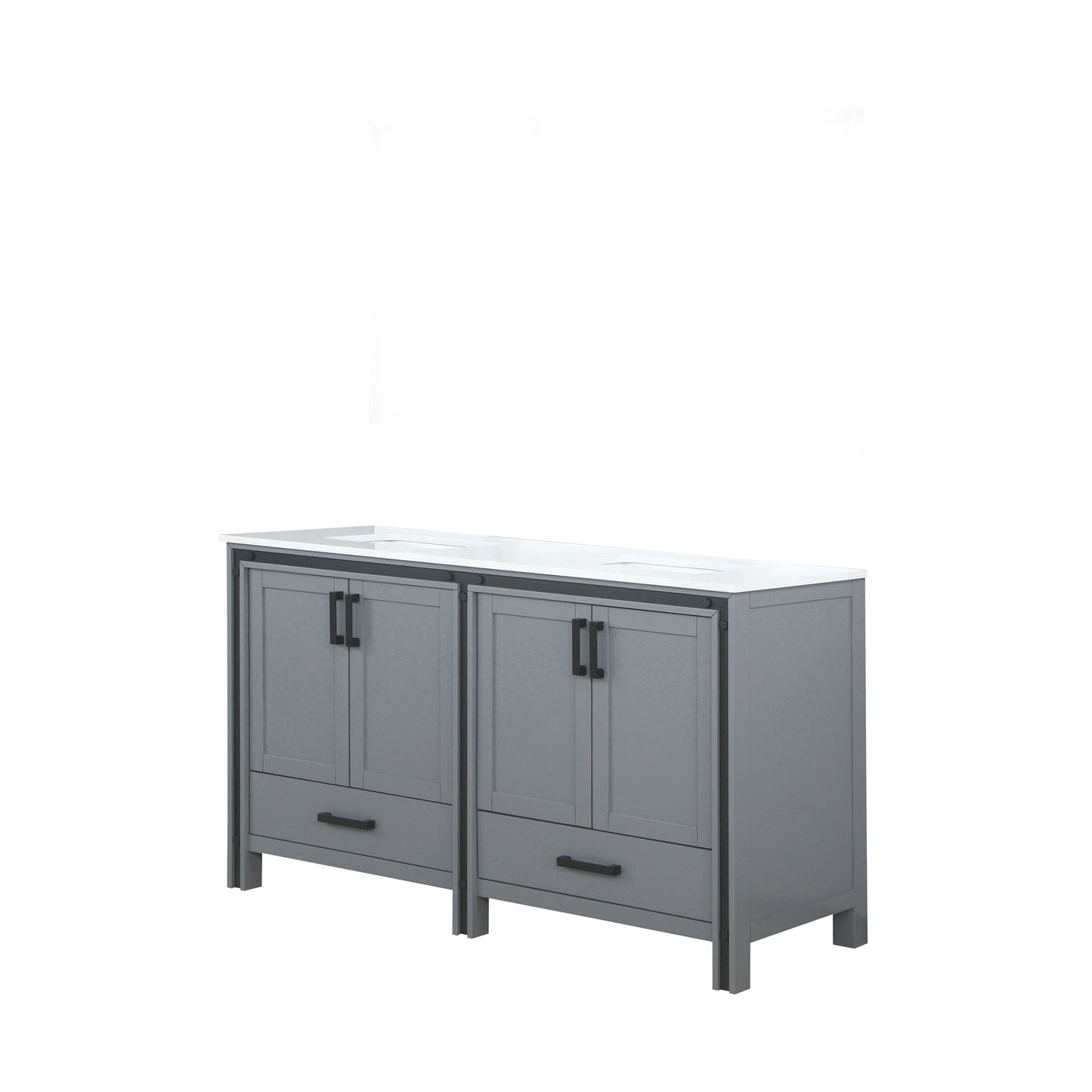 Ziva 60" Dark Grey Double Vanity, Cultured Marble Top, White Square Sink and no Mirror