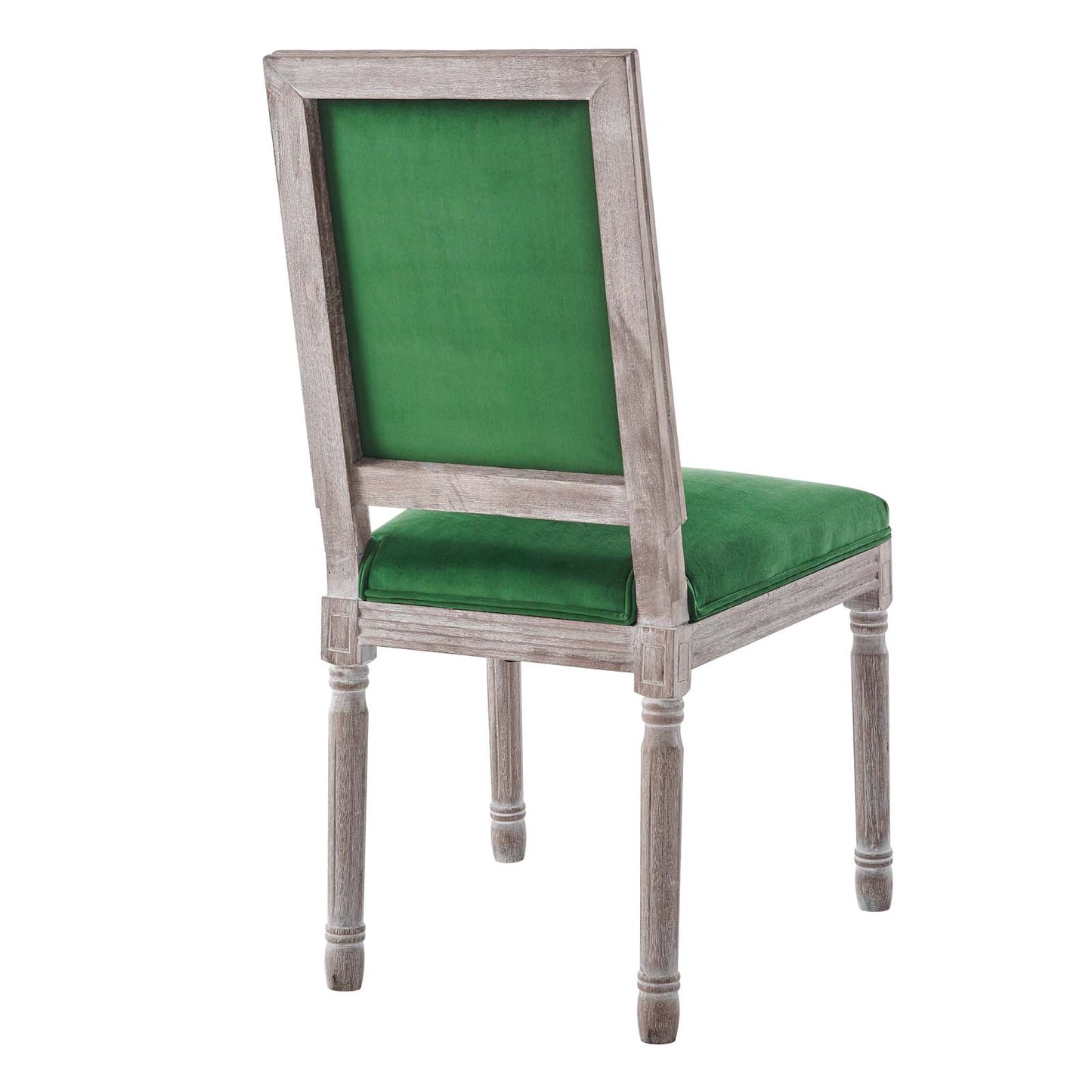 Modway Court French Vintage Performance Velvet Dining Chair in Natural Emerald