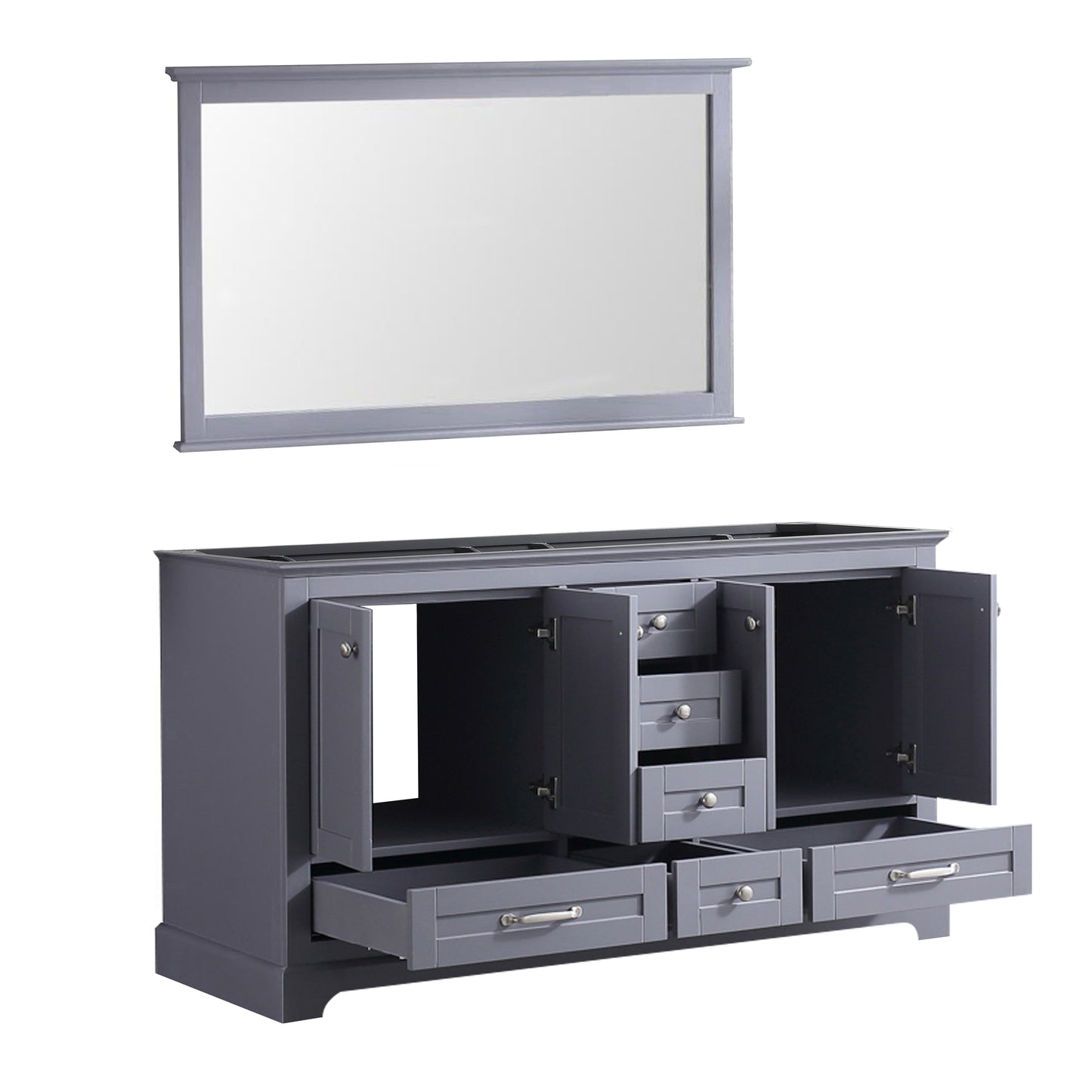 Dukes 60" Dark Grey Double Vanity, no Top and 58" Mirror